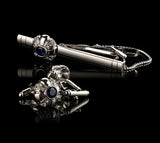 Men's Crystal Cuff Links & Tie Clips Set Brass Material Sea Tie Clips & Retail