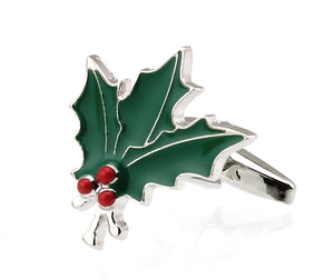 Men's Leaf Green Red Cufflinks M4364
