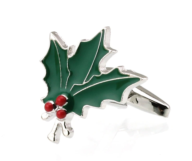 Men's Leaf Green Red Cufflinks M4364
