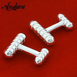 French High Silver Round Cufflinks for Men