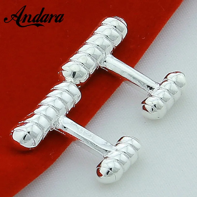 French High Silver Round Cufflinks for Men