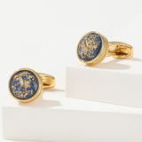 Colorful Pattern Round Golden French Cufflinks for Men