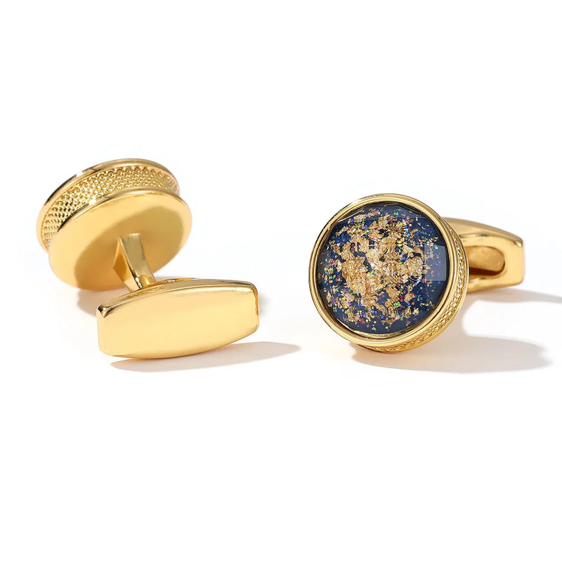 Colorful Pattern Round Golden French Cufflinks for Men