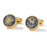 Colorful Pattern Round Golden French Cufflinks for Men