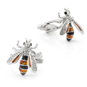 Men's French Style Rhinestone Bee Cufflinks for Suits and Shirts