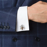 Men's French Style Rhinestone Bee Cufflinks for Suits and Shirts
