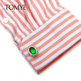 Green Crystal Classic Buttons Silver Cuff Links