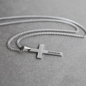 Men's Stainless Steel Cross Name Necklace Engraved Gift