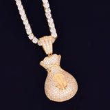 Men's Dollar Bag Pendant Necklace Bling Cubic Zircon Hip Hop Rock Jewelry
