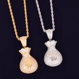 Men's Dollar Bag Pendant Necklace Bling Cubic Zircon Hip Hop Rock Jewelry