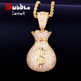 Men's Dollar Bag Pendant Necklace Bling Cubic Zircon Hip Hop Rock Jewelry