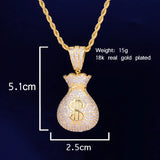 Men's Dollar Bag Pendant Necklace Bling Cubic Zircon Hip Hop Rock Jewelry