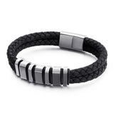 Men's Double Titanium Steel Corrugated Leather Bracelet