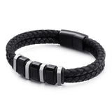 Men's Double Titanium Steel Corrugated Leather Bracelet