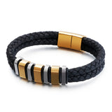 Men's Double Titanium Steel Corrugated Leather Bracelet