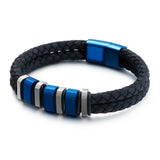 Men's Double Titanium Steel Corrugated Leather Bracelet