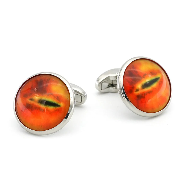 Men's Dragon Eyes Cuff Links in Copper with Green