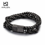 Men's Double Layer Stainless Steel Matte Bracelet Chain Hip Hop Biker Jewelry