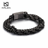 Men's Double Layer Stainless Steel Matte Bracelet Chain Hip Hop Biker Jewelry