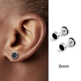 Men's Titanium Steel Round Oil Drip Stud Earrings, Punk Style
