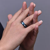 8MM Blue/Gold Stainless Steel Ring Groove Wedding Ring