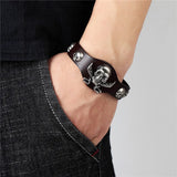 Men's Skull Wide Bracelet Cuff Punk Faux Leather Wristband Jewelry