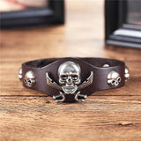 Men's Skull Wide Bracelet Cuff Punk Faux Leather Wristband Jewelry