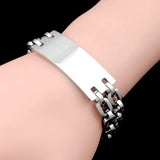 Men's Silver Stainless Steel ID Bracelet Double Link Chain Punk Jewelry