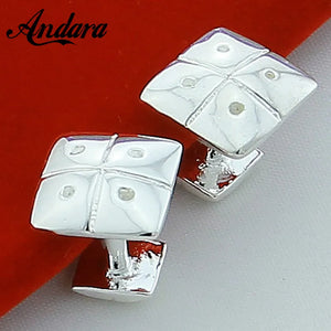 Square Single Button Cufflinks Silver Jewelry for Shirts