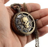 Men's Vintage Skull Pocket Watch Pendant Necklace Personality Rock