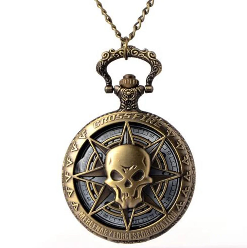 Men's Vintage Skull Pocket Watch Pendant Necklace Personality Rock