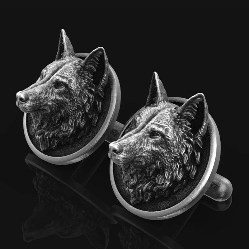 Men's Wolf Head Retro Cufflinks French Shirts High Cuff Button