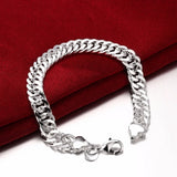 Men's 925 Sterling Silver Charm Link Chain Bracelet 8''