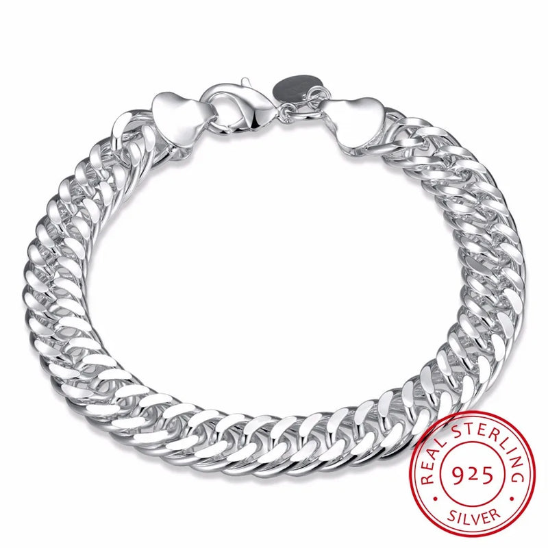 Men's 925 Sterling Silver Charm Link Chain Bracelet 8''