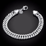 Men's 10mm Wide 925 Silver Charm Link Chain Bracelet 8''