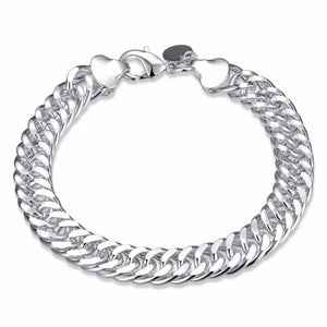 Men's 10mm Wide 925 Silver Charm Link Chain Bracelet 8''