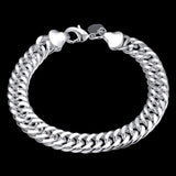 Men's 10mm Wide 925 Silver Charm Link Chain Bracelet 8''