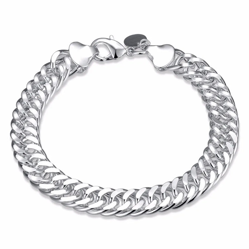 Men's 10mm Wide 925 Silver Charm Link Chain Bracelet 8''