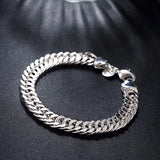 Men's 10mm Wide 925 Silver Charm Link Chain Bracelet 8''