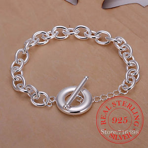 925 Silver Charm Thick Link Chain Bracelet Men Women