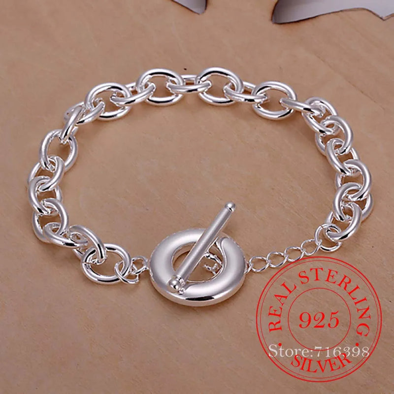 925 Silver Thick Link Chain Bracelet Charm OT Men Women