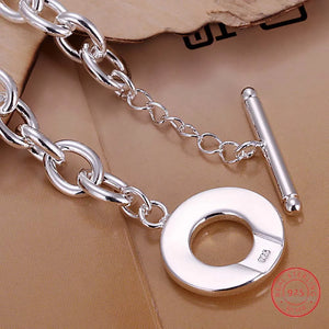 Men's 925 Silver Charm Thick Link Chain Bracelet