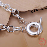 Men's 925 Silver Charm Thick Link Chain Bracelet