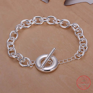 Men's 925 Silver Charm Thick Link Chain Bracelet