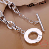 Men's 925 Silver Charm Thick Link Chain Bracelet