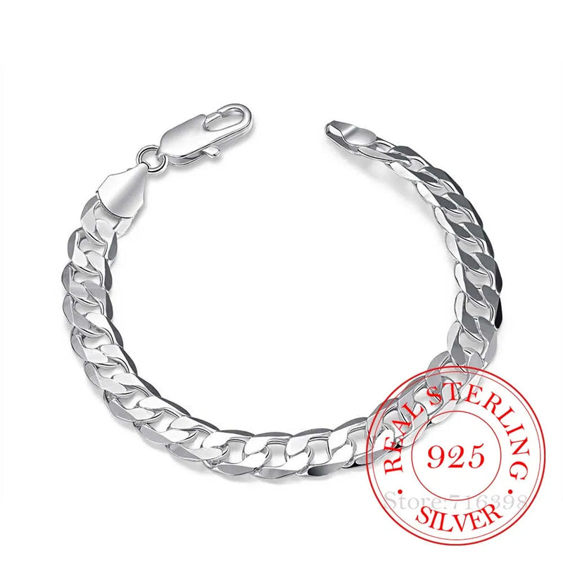 Men's 925 Sterling Silver Charm 8 Inch Bracelet for Women Men