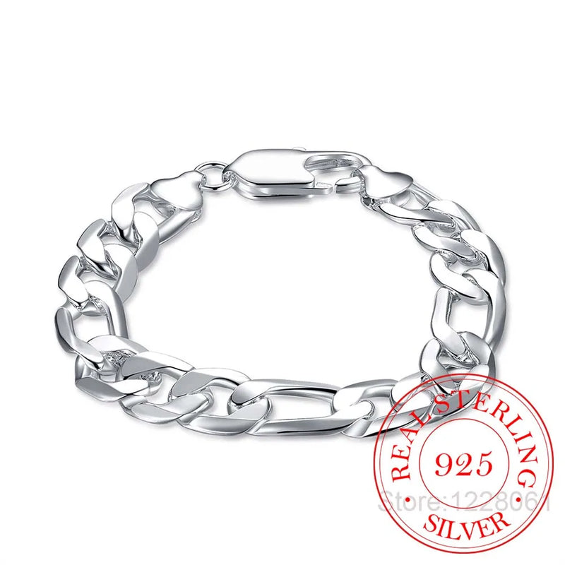 Men's 925 Silver 12mm Chains Bracelet Bangle