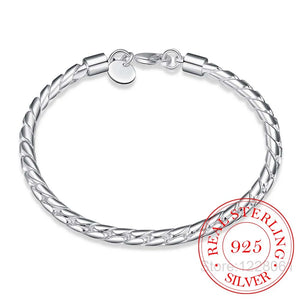 925 Sterling Silver 4mm Twisted Chain Bracelet Bangle