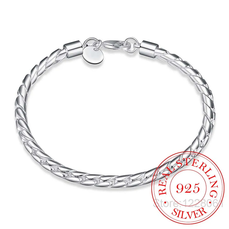 925 Sterling Silver 4mm Twisted Chain Bracelet Bangle