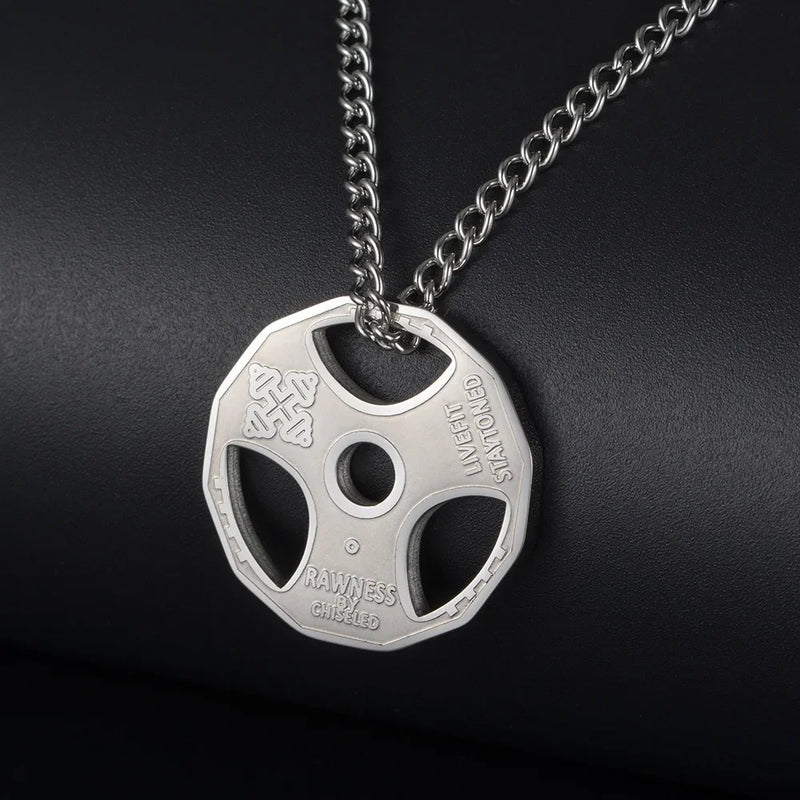 Men's Fitness Gym Necklace Weight Plate Barbell Dumbbell Pendant